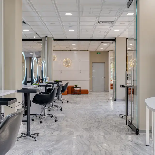 A bright boutique hair salon styling row
