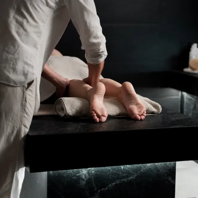 A detail shot of a spa foot massage treatment